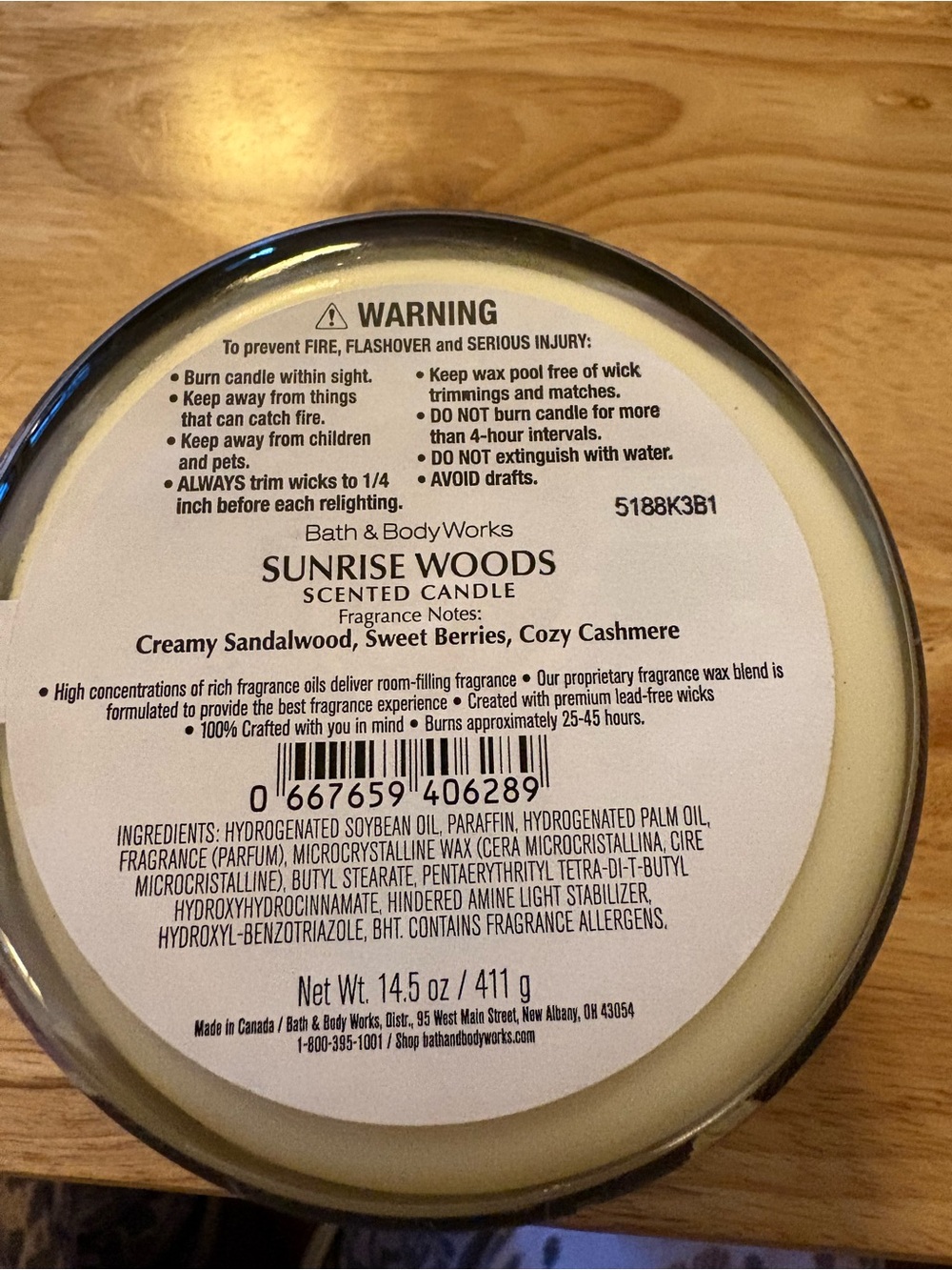 Bath & Body Works White Barn candle 14.5 oz 3 wick new Sunrise Woods - Picture 3 of 3